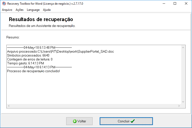 restaurar arquivo docx
