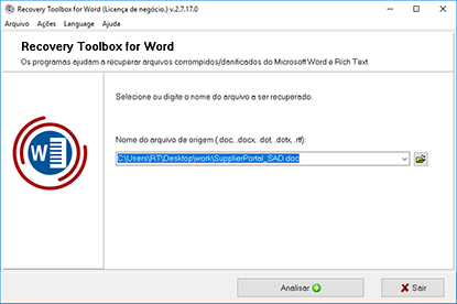 Selecionando o documento corrompido do Microsoft Word