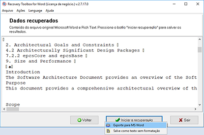 Visualizando as informacoes recuperadas do documento ou modelo corrompido do Microsoft Word