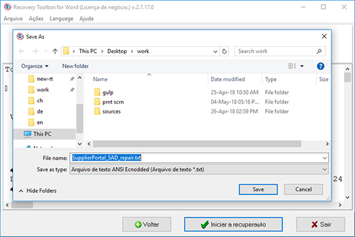 como salvar arquivo texto recuperado Microsoft Word